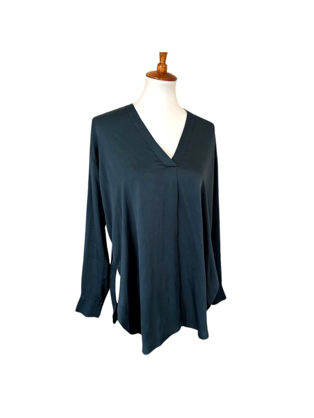 Vince Dark Teal Silk  Blouse – Long Sleeve, Relaxed Fit, Size S